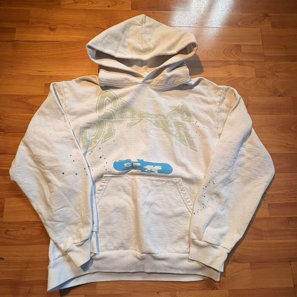 SP5DER Cross Country Eggshell Hoodie Medium Pullover Graphic Designer Sweatshirt